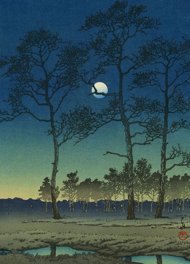 Kawase Hasui, Winter Moon over Toyama Plain, 1931